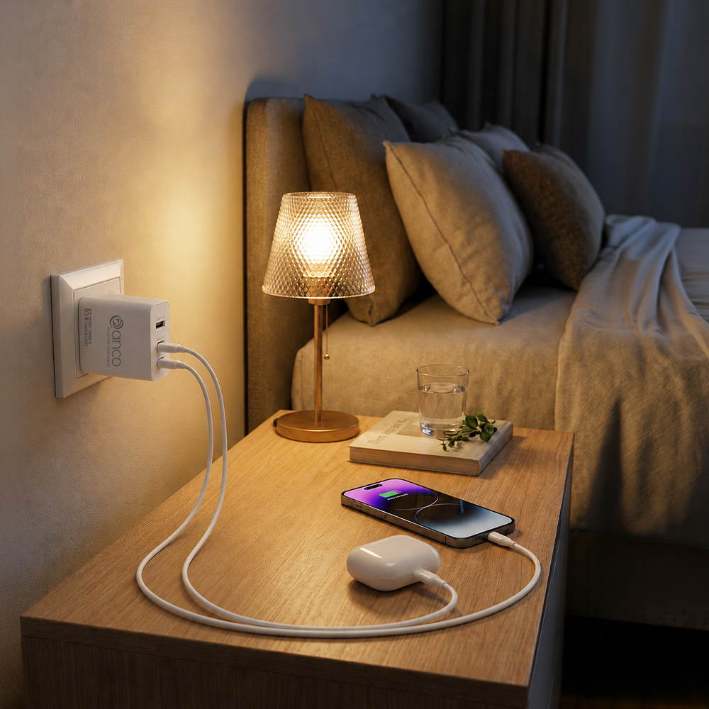 anco® 65W Charger mit 2x USB-C und 1x USB-A für mehrere Geräte