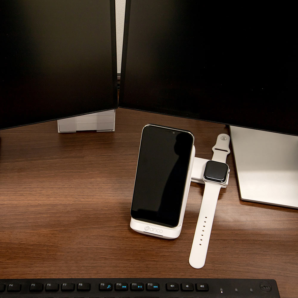 anco_3in1_mobile_wireless_desk_charger_Livestyle_Devices anco® 3in1 Mobile Wireless Desk Charger mit Geräten