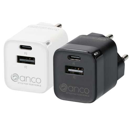 anco® mini 30W Dual USB-A Fast Charge / USB-C Power Delivery GaN Wall Charger