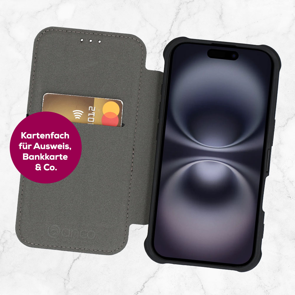 anco_Bookcase_Carbon_Look_Kartenfach Das anco® Bookcase Carbon Look hat ein Kartenfach