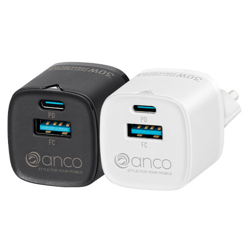anco® 30W USB-C Schnellladegerät / Charger Gen.2 in schwarz und weiß