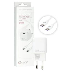 anco® Ladeset 20W mini Charger USB-C und Datenkabel USB-C/USB-C weiß