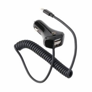 USB Autoladegerät mit USB-C Kabel und 2 x USB-A - seitliche Ansicht