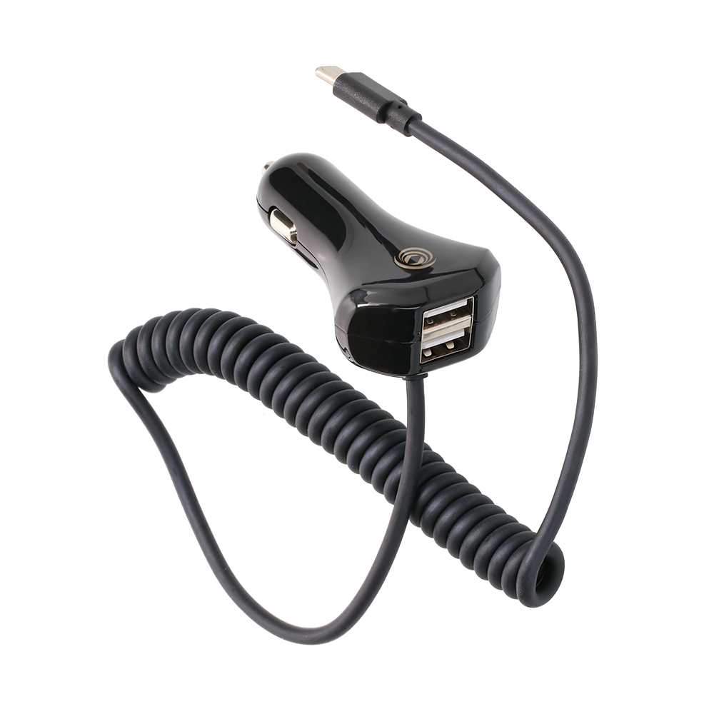 39852 1000x1000-2 USB Autoladegerät mit USB-C Kabel und 2 x USB-A - seitliche Ansicht