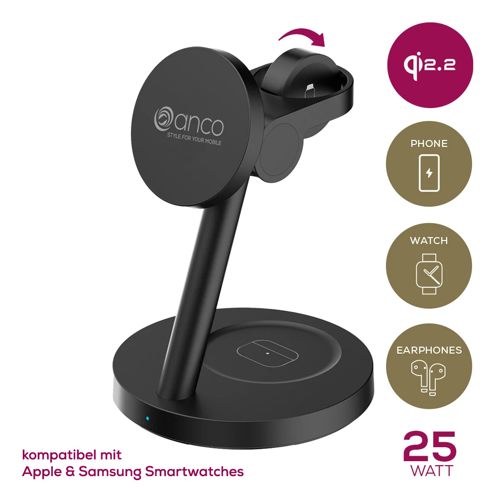 anco® 4in1 Fast Wireless Charger mit Qi2.2