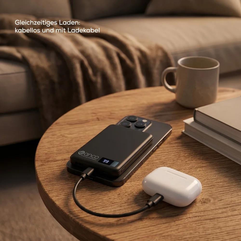 anco® 3in1 Magnetic Powerbank - kabellos und kabelgebunden