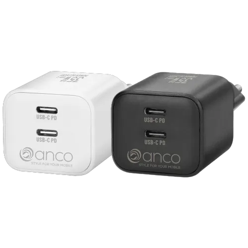 anco® Dual Wall Charger USB-C 35W in weiß und schwarz