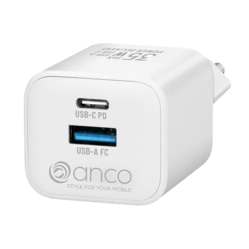 anco® Dual Wall Charger USB-A USB-C 35W in weiß